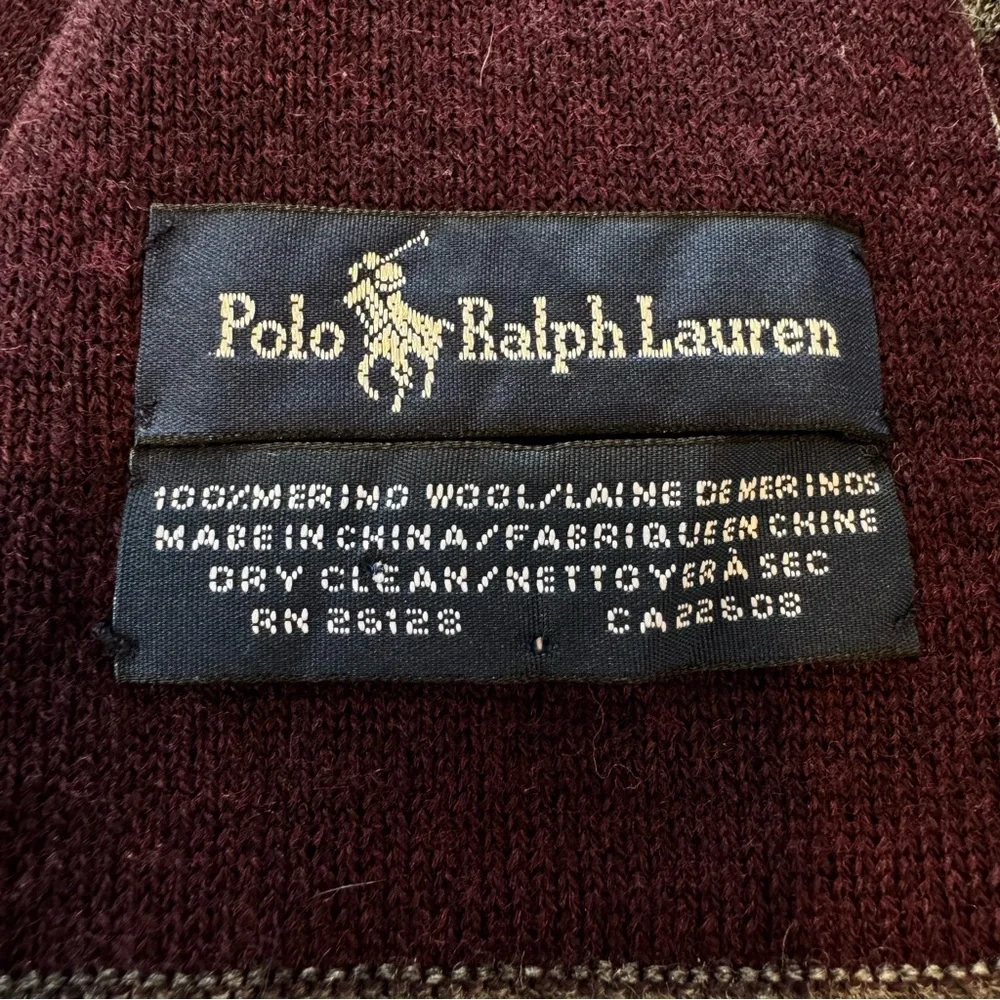 Polo Ralph Lauren Burgundy & Gray Reversible Wool Scarf Big Pony Logo 73 x 8